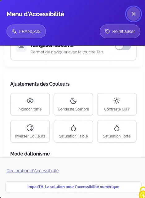 Panneau widgeTH : navigation au clavier et ajustements des couleurs